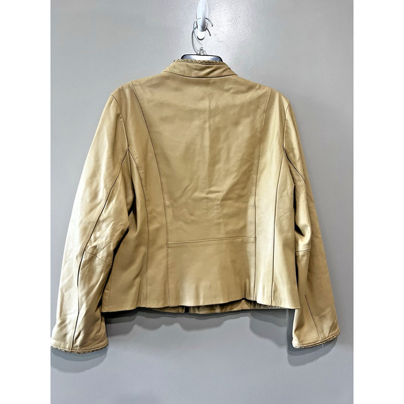 Wilson soft Leather classic minimalist Fitted Braided Zip Front Jacket Size-L - Picture 3 of 11